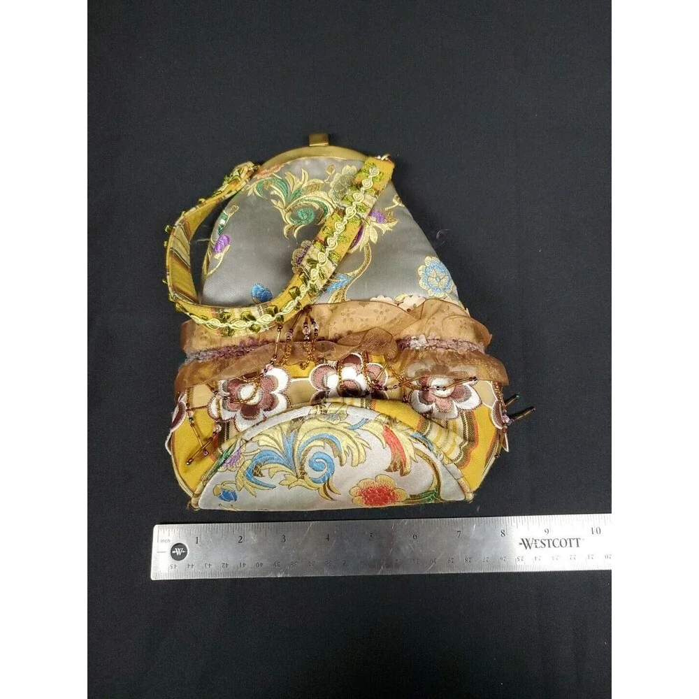 Mademoiselle by Spencer and Rutherford Satin Beaded Floral Handbag Purse Vntg